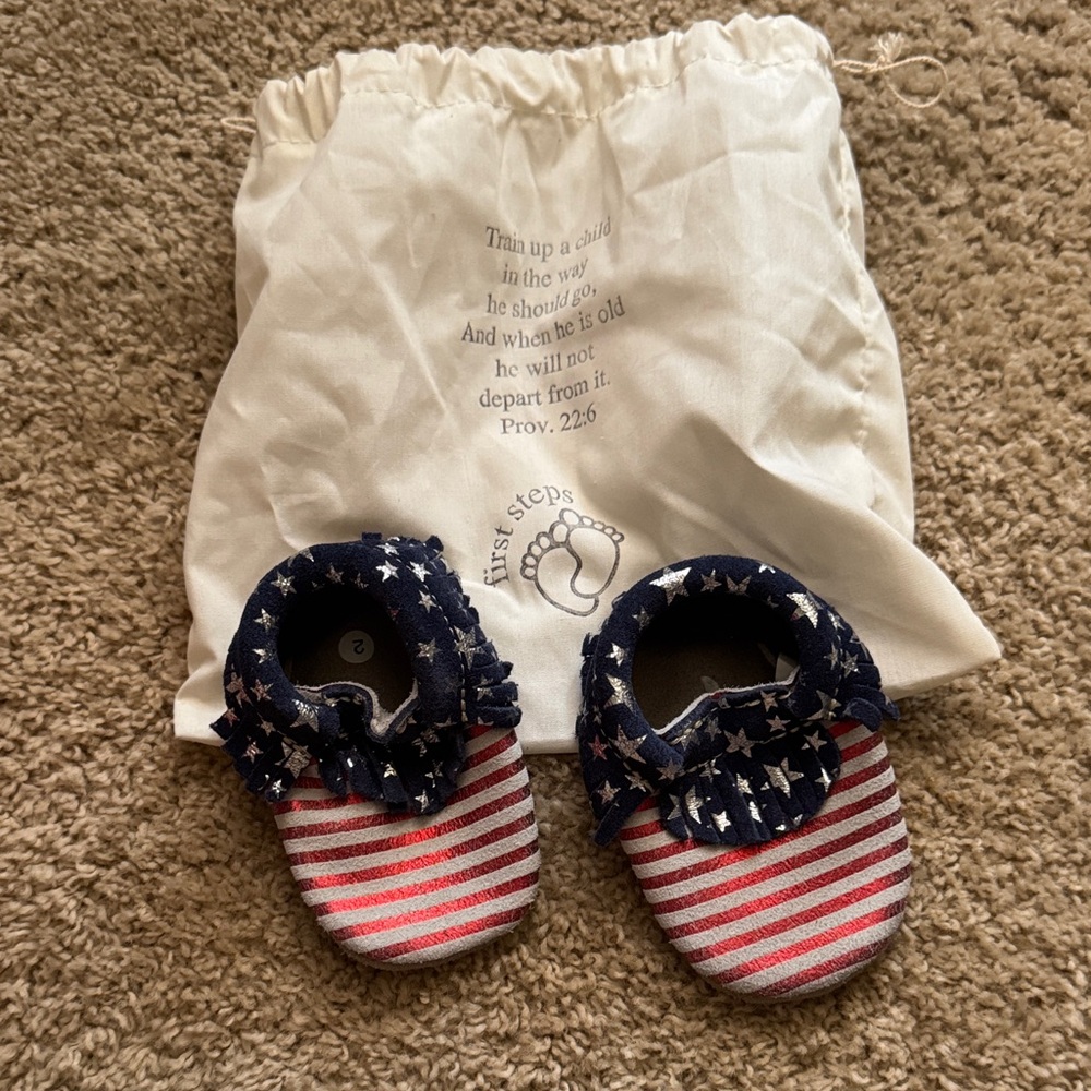 First Steps Toddler Stars & Stripes Moccasins - Navy & Red